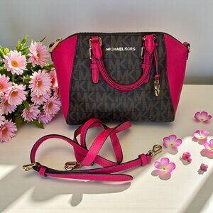 Michael Kors Ciara Medium Signature Logo and Leather Satchel (NWT)